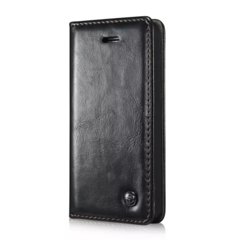 Caseme Oil Wallet Ledertasche Kompatibel mit iPhone 5 5s SE 2016 - Bookcase Schwarz