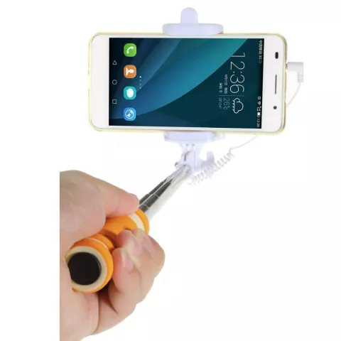 Faltbarer Selfie-Stick Universal - Orange Weiss - Audio-Fernbedienung