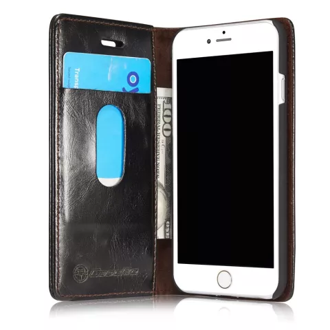 Caseme Oil Wallet Ledertasche iPhone 7 8 SE 2020 SE 2022 - B&uuml;cherregal Schwarz