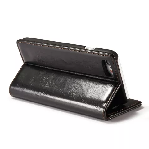 Caseme Oil Wallet Ledertasche iPhone 7 8 SE 2020 SE 2022 - B&uuml;cherregal Schwarz