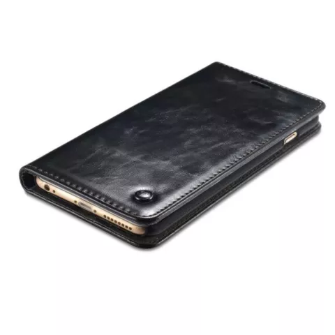 Caseme Oil Wallet Ledertasche iPhone 6 Plus 6s Plus - B&uuml;cherregal Schwarz