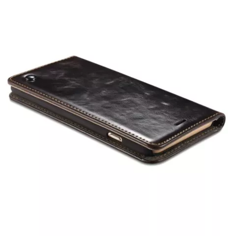 Caseme Oil Wallet Ledertasche iPhone 6 Plus 6s Plus - B&uuml;cherregal Schwarz