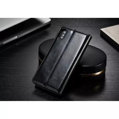 Caseme Oil Wallet Ledertasche iPhone X XS - B&uuml;cherregal Schwarz