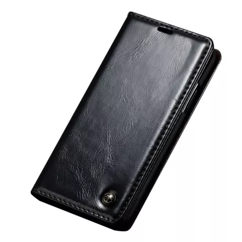 Caseme Oil Wallet Ledertasche iPhone X XS - B&uuml;cherregal Schwarz