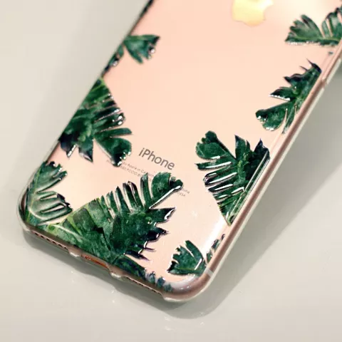 Transparente TPU-H&uuml;lle verl&auml;sst iPhone 7 8 SE 2020 SE 2022 H&uuml;lle Palm Jungle - Green Transparent