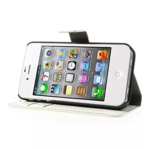 iPhone 4 4s B&uuml;cherregal Brieftasche H&uuml;lle Leder Brieftasche - Weiss