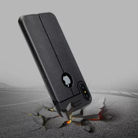 Litchi Grain Leder iPhone X XS TPU H&uuml;lle - Schwarz