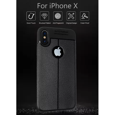 Litchi Grain Leder iPhone X XS TPU H&uuml;lle - Schwarz