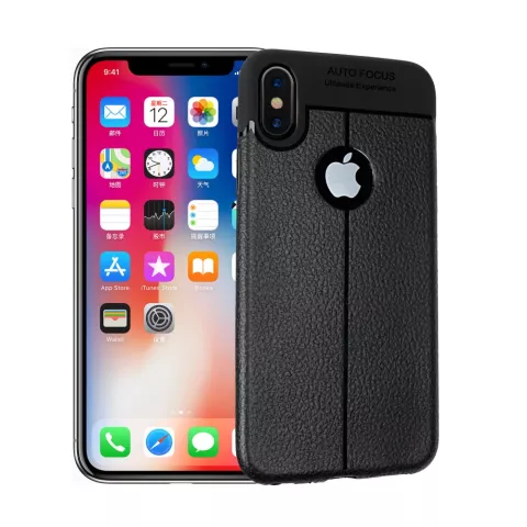 Litchi Grain Leder iPhone X XS TPU H&uuml;lle - Schwarz