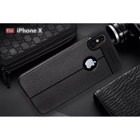 Litchi Grain Leder iPhone X XS TPU H&uuml;lle - Schwarz