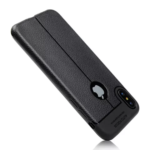 Litchi Grain Leder iPhone X XS TPU H&uuml;lle - Schwarz