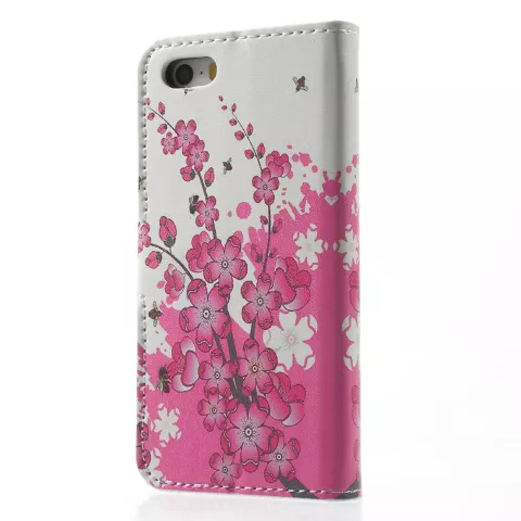 Blossom Bees iPhone 5 5s SE 2016 Kunstleder Brieftasche B&uuml;cherregal H&uuml;lle - Pink White
