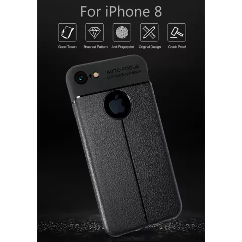 Litchi Grain Leder iPhone 7 8 TPU H&uuml;lle - Schwarz