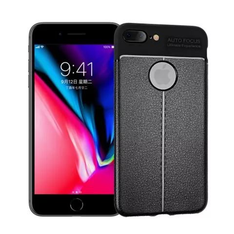 Litchi Grain Leder iPhone 7 Plus 8 Plus TPU H&uuml;lle - Schwarz