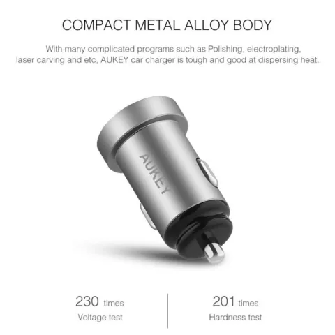 Aukey Universal Dual USB Autoladeger&auml;t 2,4 Ampere - Grau