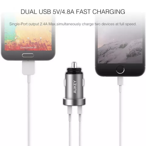 Aukey Universal Dual USB Autoladeger&auml;t 2,4 Ampere - Grau