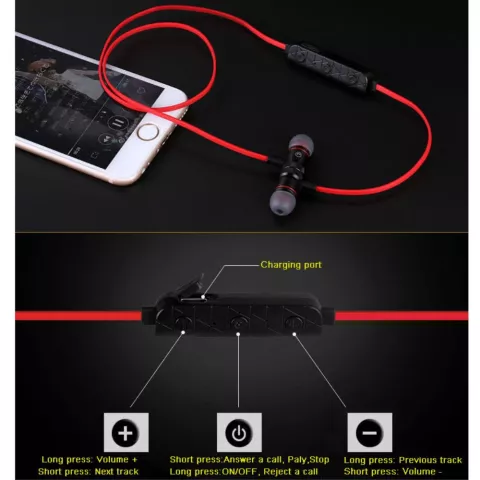 BH-M9 In-Ear-Freisprecheinrichtung Drahtloses Bluetooth 4.1 Sport-Ohrh&ouml;rer-Mikrofon - Schwarz Rot