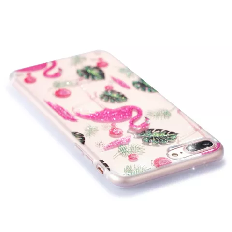 Flamingo Tropical Glitter TPU H&uuml;lle f&uuml;r iPhone 7 Plus 8 Plus - Transparent Pink Green