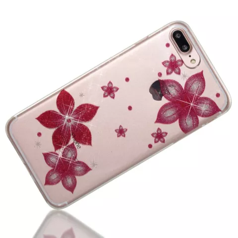Glitzer Blumenetui TPU iPhone 7 Plus 8 Plus - Transparent Pink