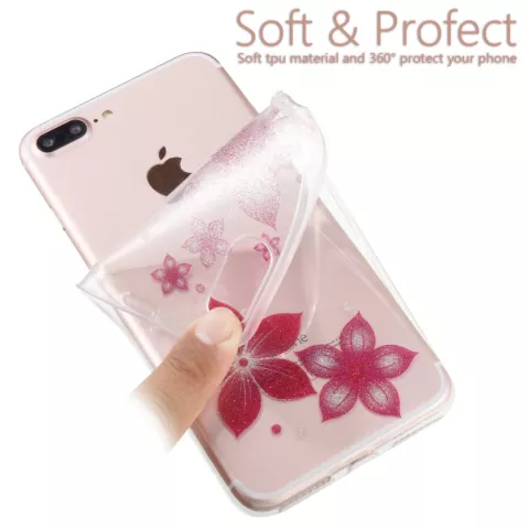 Glitzer Blumenetui TPU iPhone 7 Plus 8 Plus - Transparent Pink