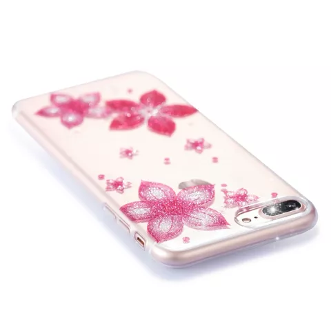 Glitzer Blumenetui TPU iPhone 7 Plus 8 Plus - Transparent Pink