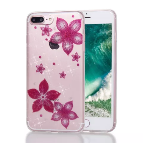 Glitzer Blumenetui TPU iPhone 7 Plus 8 Plus - Transparent Pink