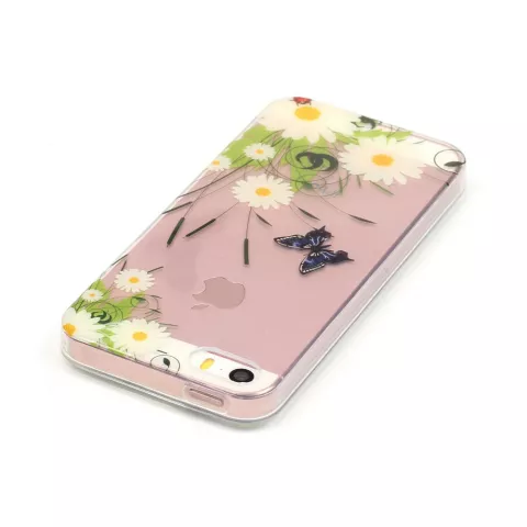 Klare Schmetterlingsg&auml;nsebl&uuml;mchen iPhone 5 5s SE 2016 TPU H&uuml;lle - Weiss Gr&uuml;n