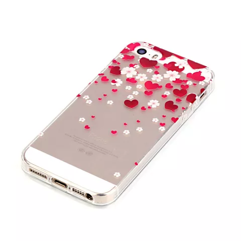 Herzen lieben Blumen Fall TPU iPhone 5 5s SE 2016 - Transparent Red Pink