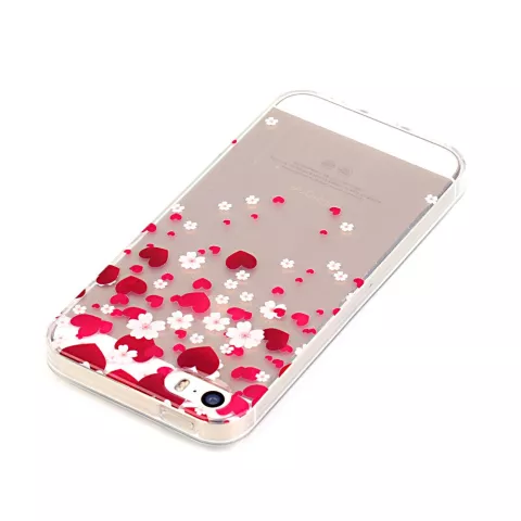 Herzen lieben Blumen Fall TPU iPhone 5 5s SE 2016 - Transparent Red Pink