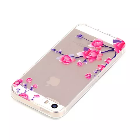 Transparente Bl&uuml;tenzweige TPU iPhone 5 5s SE 2016 H&uuml;lle - Pink Purple