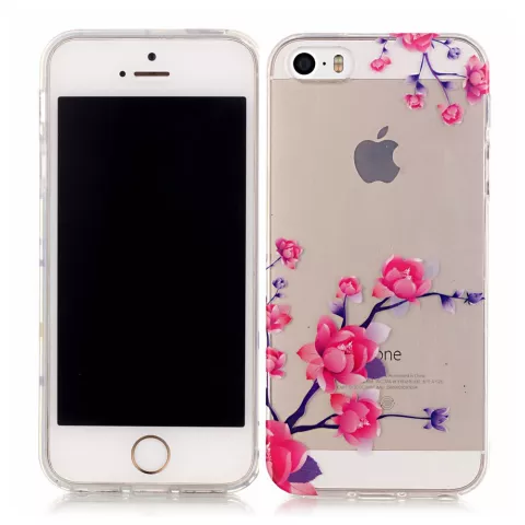 Transparente Bl&uuml;tenzweige TPU iPhone 5 5s SE 2016 H&uuml;lle - Pink Purple