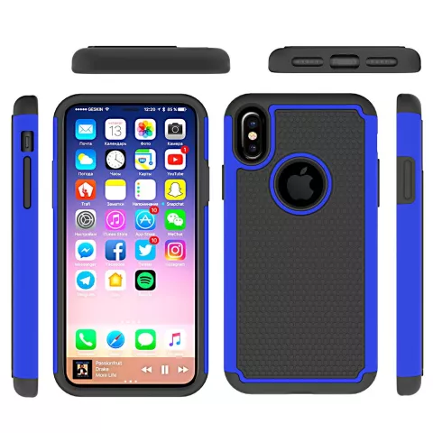 Zweiteilige Hybrid-Kunststoff-Silikonh&uuml;lle mit iPhone X XS-Nieten - Blau Schwarz