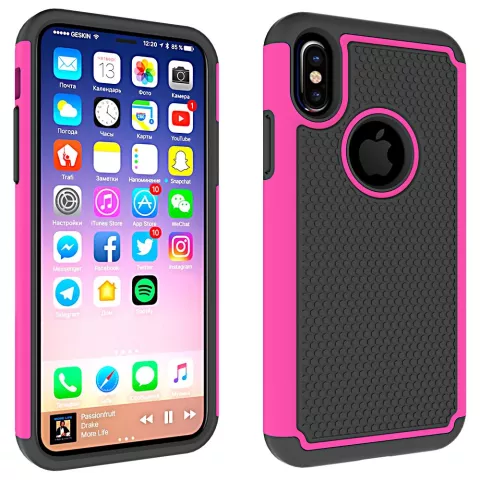 Zweiteilige Hybrid-Kunststoff-Silikon-iPhone X XS-Luftblasenh&uuml;lle - Pink Black