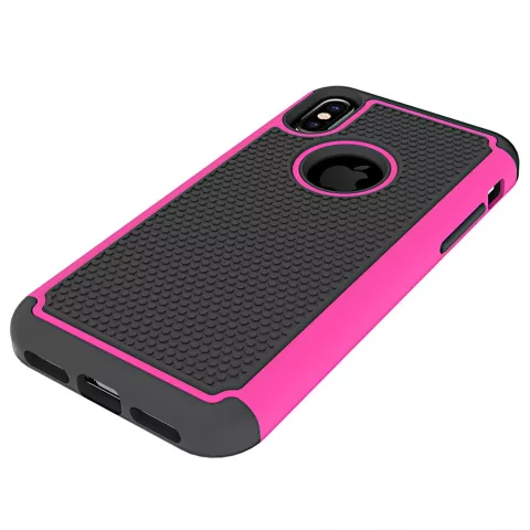 Zweiteilige Hybrid-Kunststoff-Silikon-iPhone X XS-Luftblasenh&uuml;lle - Pink Black