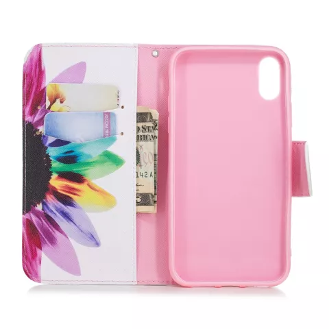 B&uuml;cherregal Brieftasche Floral Case Brieftasche iPhone XR - Weiss Pink