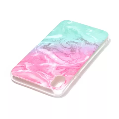 Marmor TPU H&uuml;lle Transparent iPhone XR - Blau Pink