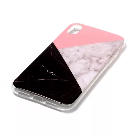 Marmor TPU H&uuml;lle iPhone XR - Pink Schwarz