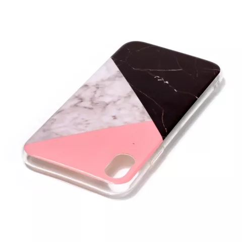 Marmor TPU H&uuml;lle iPhone XR - Pink Schwarz