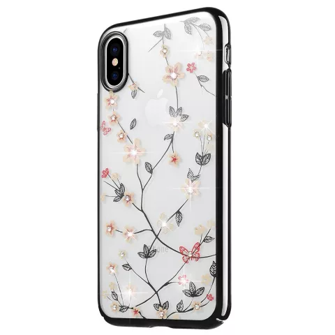 Transparente Hartschalenblumen mit glitzernden Steinen iPhone XR - Transparent