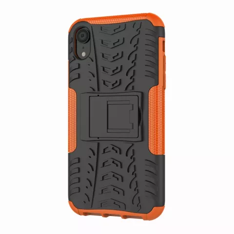 Stossfeste Autoreifentasche TPU iPhone XR H&uuml;lle mit St&auml;nder - Orange