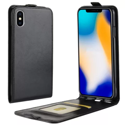 Leder iPhone XS Max Flip Case H&uuml;lle - Schwarz