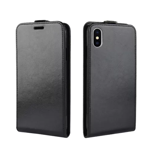 Leder iPhone XS Max Flip Case H&uuml;lle - Schwarz