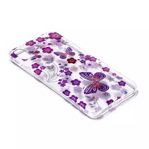 Durchscheinende Blumen und Schmetterling iPhone XS Max - Lila