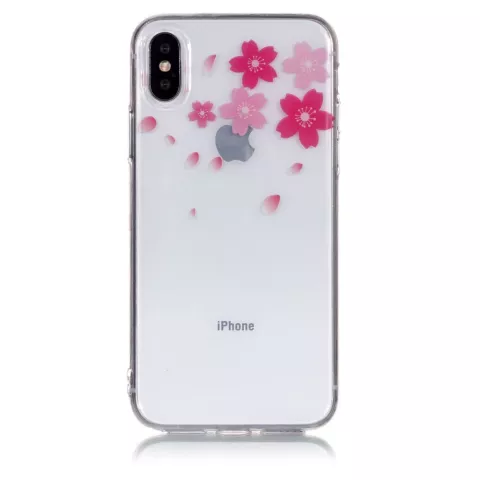 Glatte transparente TPU H&uuml;lle Blumen iPhone X XS - Pink