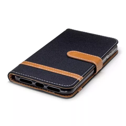 Stoff Leder iPhone XS Max B&uuml;cherregal Brieftasche Standard - Schwarz Braun