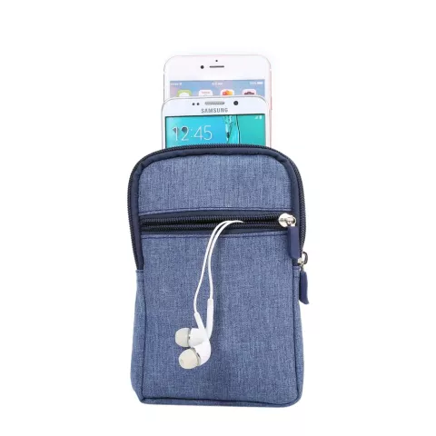 Universelle Handytasche Brieftasche Denim Stoff 3 F&auml;cher &Uuml;berlebenssporttasche - Blue Carabiner