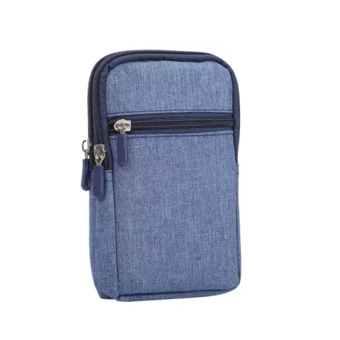 Universelle Handytasche Brieftasche Denim Stoff 3 F&auml;cher &Uuml;berlebenssporttasche - Blue Carabiner