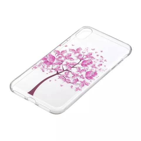 Rosa Blumenbaum TPU iPhone XR H&uuml;lle - Transparente H&uuml;lle