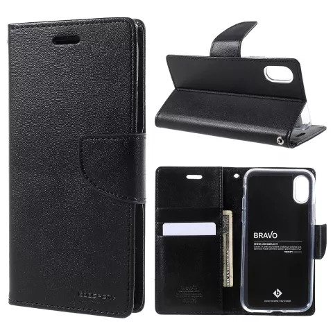 MERCURY GOOSPERY Bravo Kunstledertasche f&uuml;r iPhone X XS H&uuml;lle - Black Wallet Case