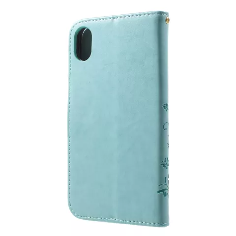 Schmetterling Brieftasche Kunstleder H&uuml;lle iPhone XR TPU H&uuml;lle - Cyan